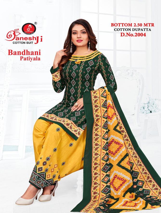 Ganeshji Bandhani Patiyala 2 Fancy Regular Wear Printed Cotton Dress Material Collection